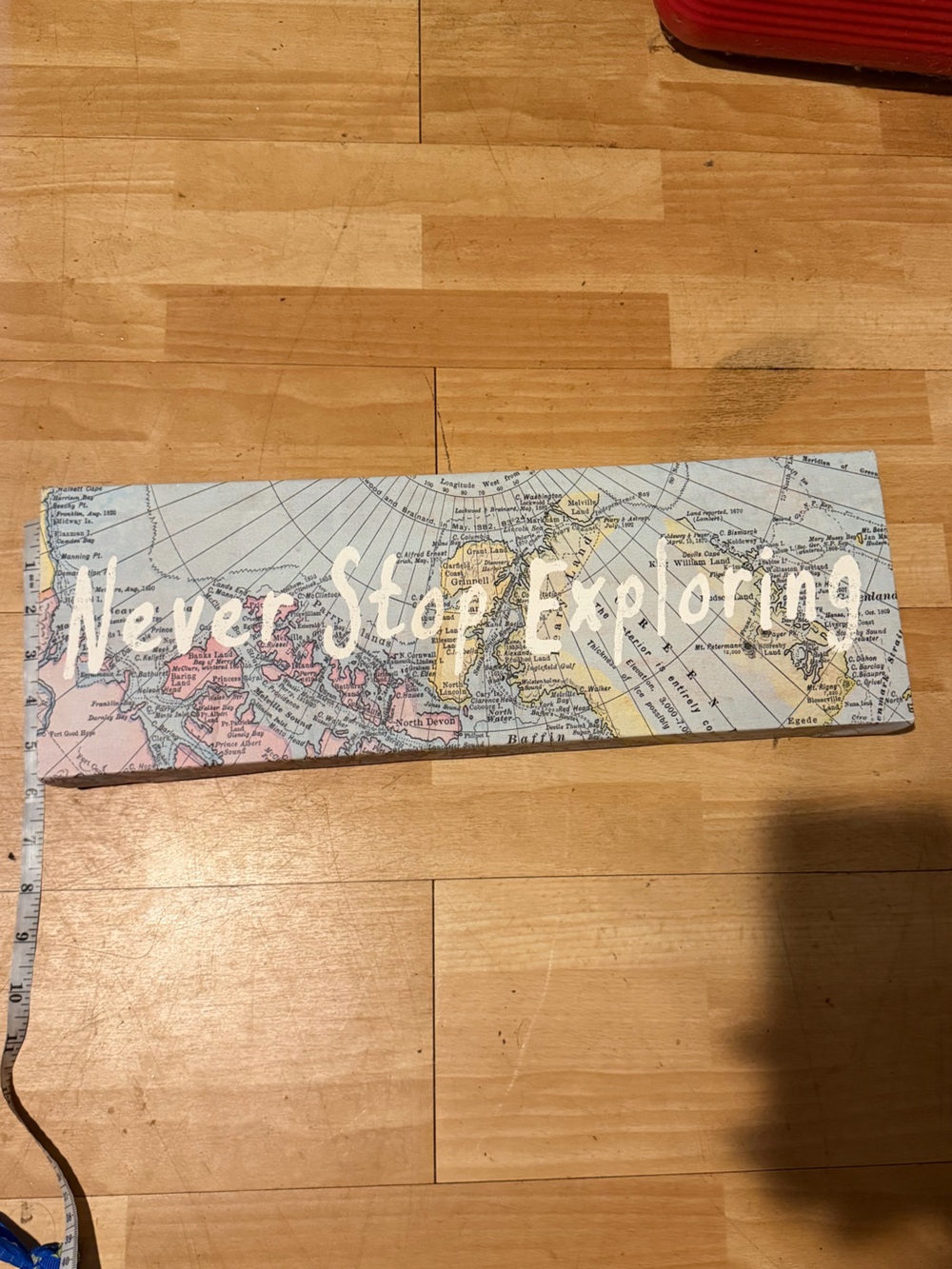 Never Stop Exploring Map Print Wall Sign Blue/White Wall Decor home accents